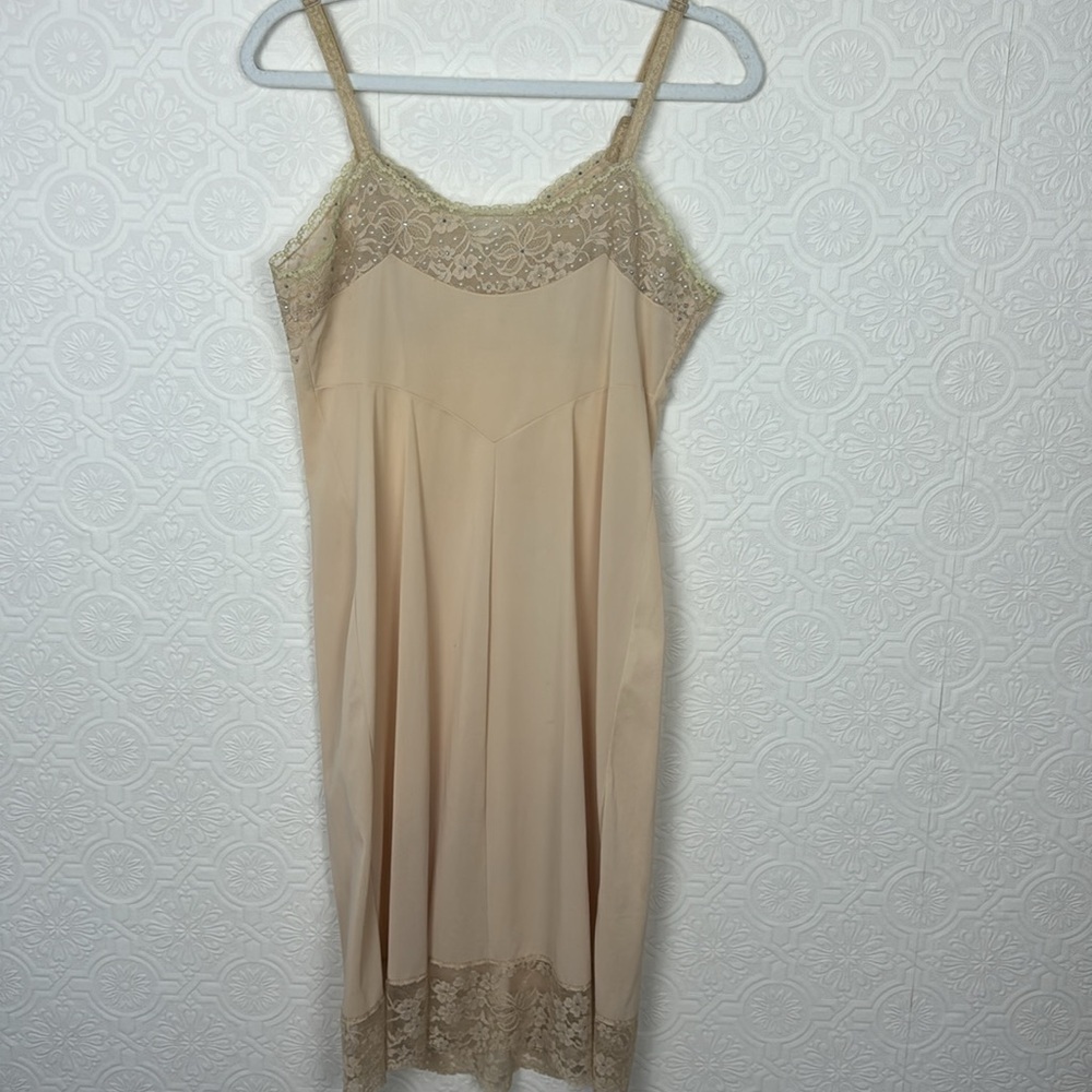 Vintage Slip Dress Bedazzled Jewels Rhinestones Beaded Nude Shapewear Cream 80s - Picture 7 of 10